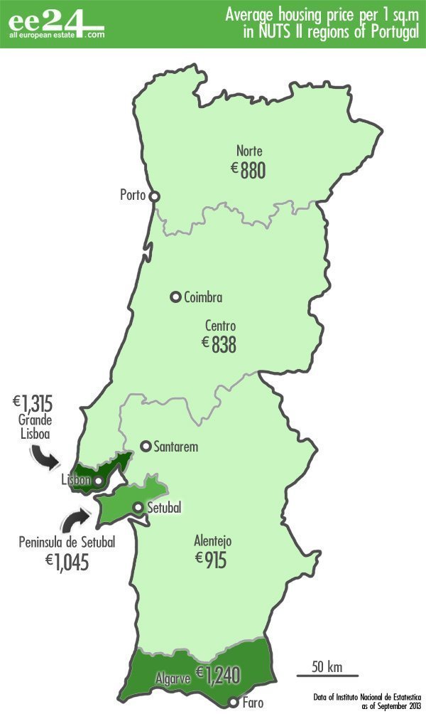 Map of average housing price per square metre in Portugal and Lisbon