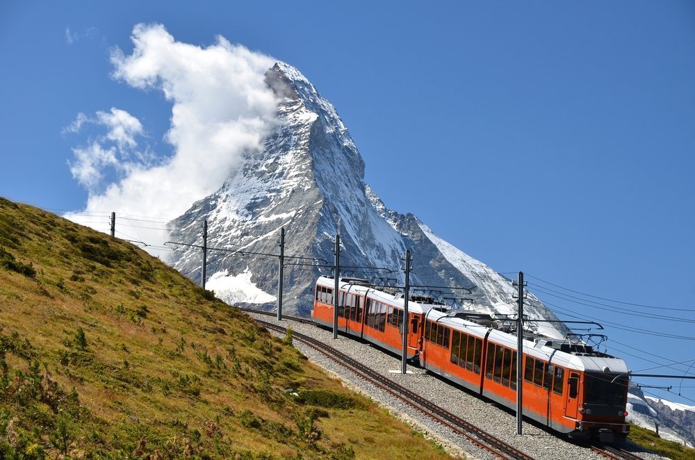 Photo of train in mountain rack railway Gornergratbahn in Switzerland